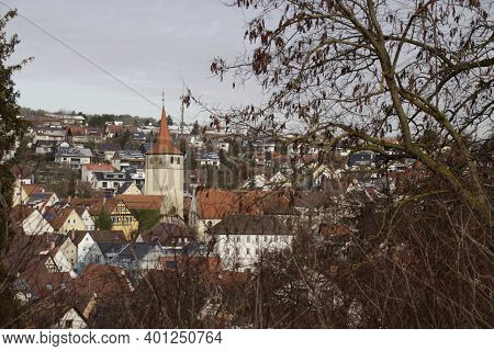 View of the town of Weissach in Baden-Wuerttemberg