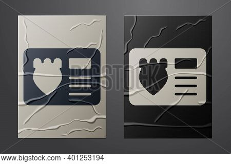 White Police Badge With Id Case Icon Isolated On Crumpled Paper Background. Paper Art Style. Vector