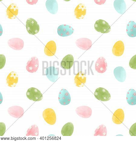 Beautiful Vector Seamless Pattern With Watercolor Colorful Easter Eggs, Stock Illustration.