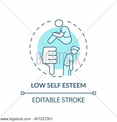 Low Self Esteem Concept Icon. Procrastination Effect Idea Thin Line Illustration. Feeling Guilty For