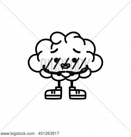 Isolated Shy Brain Cartoon. Shy Emote - Vector Illustration