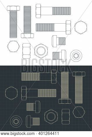 Screws And Nuts Drawings Set