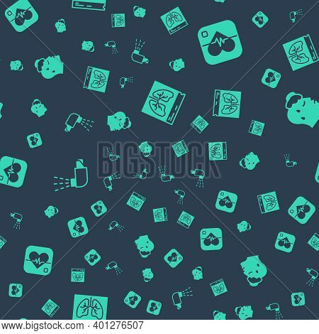 Set Lungs X-ray, Heart Rate, Inhaler And High Human Body Temperature On Seamless Pattern. Vector