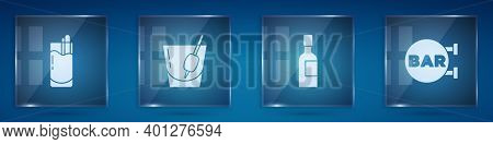 Set Cocktail Bloody Mary, , Champagne Bottle And Street Signboard With Bar. Square Glass Panels. Vec