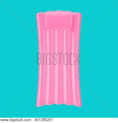 Pink Air Pool Matress Water Couch Bed In Duotone Style On A Blue Background. 3d Rendering
