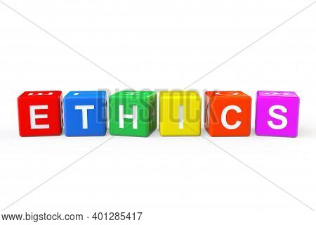 Cube Blocks With Ethics Sign On A White Background. 3d Rendering