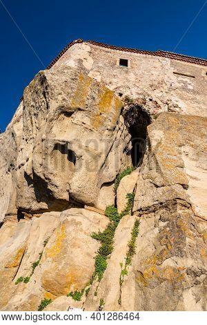 Low Angle View Of Lauria Castle In Castiglione Di Sicilia, Italy