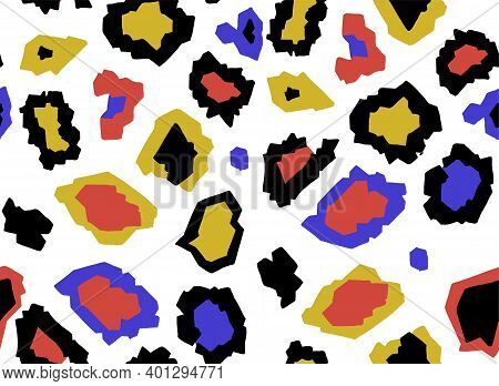 Trendy Seamless Pattern With Leopard Skin In Color Vibrant Yellow, Turkish Sea, Limpet Shell. Illust