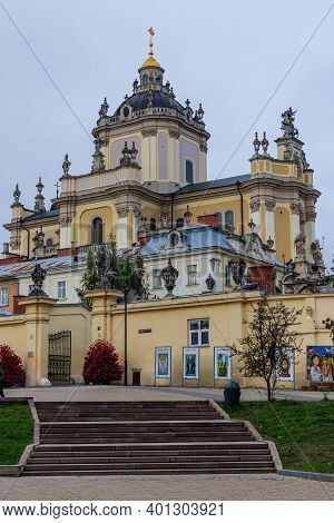 Lviv, Ukraine - October 24, 2020: Cathedral Of St. George In The Baroque-rococo Style, Located In Th