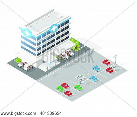 Set Of Isolated High Quality Isometric City Elements On White Background . Vector Elements
