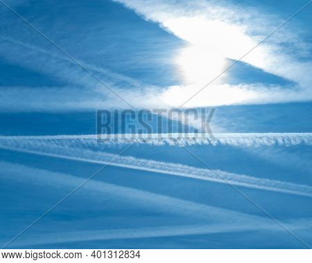 Blue Sky With Vapor Trail, Above  Spain