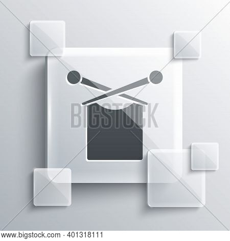 Grey Knitting Icon Isolated On Grey Background. Wool Emblem With Knitted Fabric And Needle. Label Fo