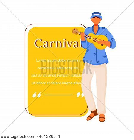 Carnival Flat Color Vector Character Quote. Traditional Musician. Standing Male Playing On Ukulele. 
