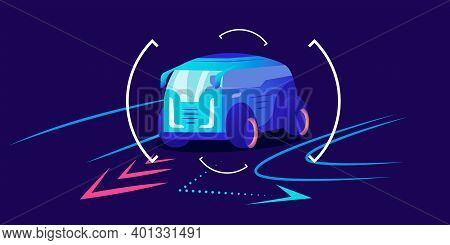 Automobile Navigation Flat Color Vector Illustration. Smart Driver Assistance, Automobile Movement P