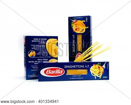 Prague, Czech Republic- July 29, 2020. Barilla is an Italian food company was founded as a bakery shop in Parma, Italy by Pietro Barilla           
