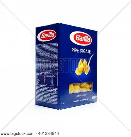 Prague, Czech Republic- July 29, 2020. Barilla is an Italian food company was founded as a bakery shop in Parma, Italy by Pietro Barilla           