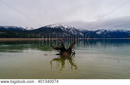 Aerial View At Cle Elum Lake In Washington State, December 2020