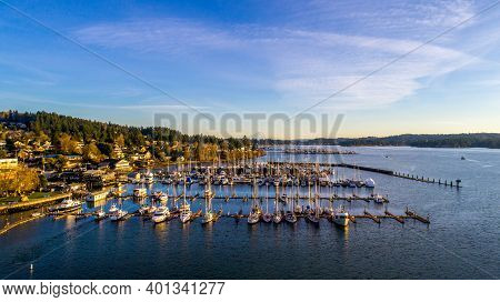 Aerial View Of Poulsbo, Washington And The Surrounding Areas In December Of 2020
