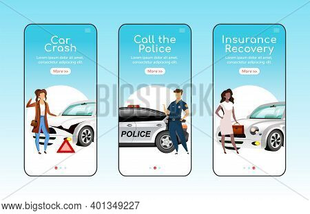 Auto Emergencies Onboarding Mobile App Screen Flat Vector Template. Traffic Accidents Protection. Wa