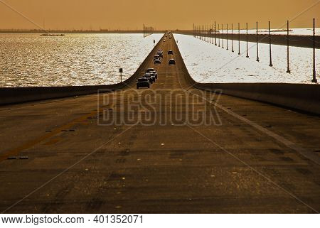 Seven Miles Bridge In Keywest During The Sunset Horizon