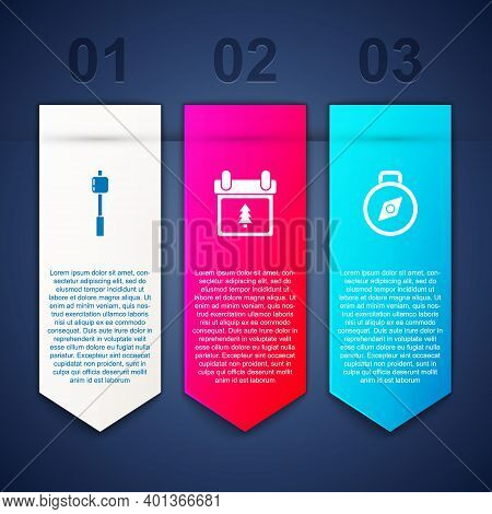 Set Marshmallow On Stick, Calendar With Tree And Compass. Business Infographic Template. Vector