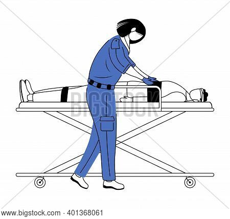 Paramedic Giving First Aid Flat Vector Illustration. Urgent Care, Resuscitation. Emergency Rescue Wo