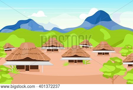 Indonesian Wooden Houses Flat Vector Illustration. Kajang Leko Jambi. Building In Balinese Style. As