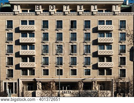 Prague, Czech Republic, 12-30-2020. Jalts Boutique Hotel, One Of The Iconic Hotels In Prague In A Pr