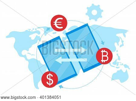 Money Transfer Flat Vector Illustration. International Financial Transactions And Exchange Rates Car