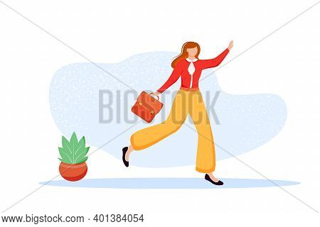 Office Worker Flat Vector Illustration. Employee With Briefcase Going To Meeting. Female Staff Membe