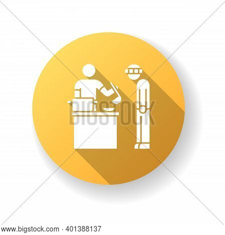 Food Bank Yellow Flat Design Long Shadow Glyph Icon. Humanitarian Aid To Homeless People. Volunteer 