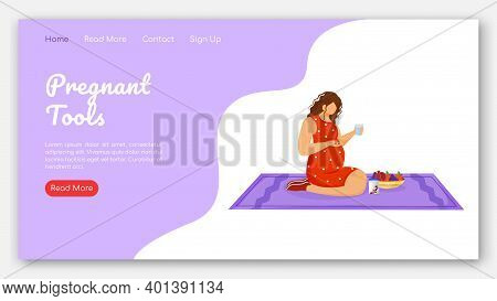 Pregnant Tools Landing Page Vector Template. Therapy And Healthy Nutrition Website Interface Idea Wi