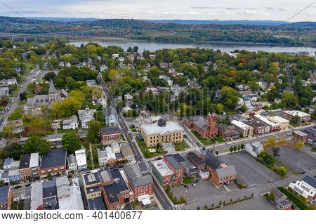 Aerial View Of The Town Of Catskill In Upstate New York.