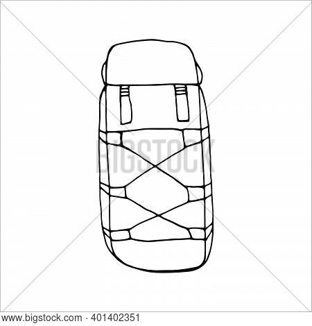 Hand Drawn Vector Camping Backpack Clip Art. Isolated On White Background Drawing For Prints, Poster