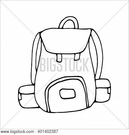 Hand Drawn Vector Camping Backpack Clip Art. Isolated On White Background Drawing For Prints, Poster