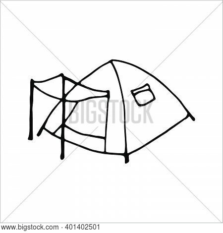 Hand Drawn Vector Camp Tent Clip Art. Isolated On White Background Drawing For Prints, Poster, Cute