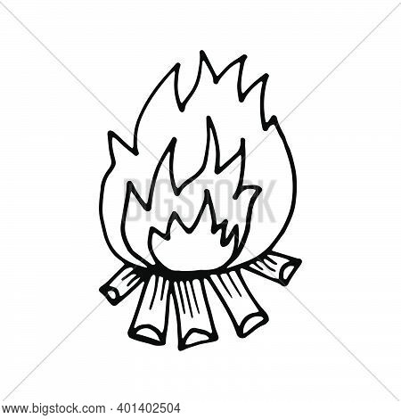 Hand Drawn Vector Campfire Clip Art. Isolated On White Background Drawing For Prints, Poster, Cute S