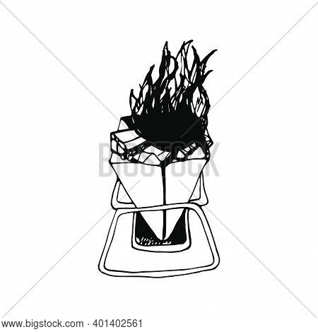 Hand Drawn Vector Campfire Clip Art. Isolated On White Background Drawing For Prints, Poster, Cute S