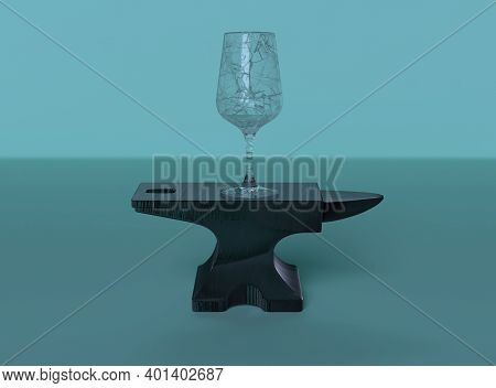 Broken Wine Glass On The Top Of Anvil