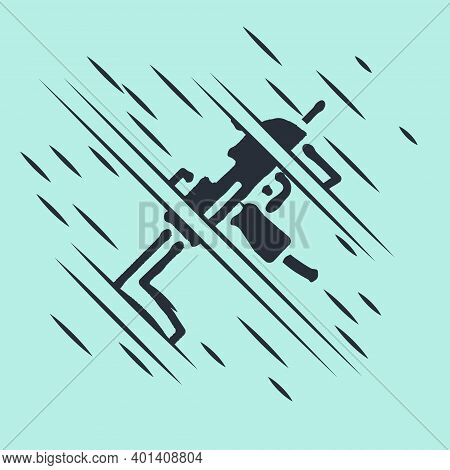 Black Mp9 Submachine Gun Icon Isolated On Green Background. Automatic Weapon. Glitch Style. Vector