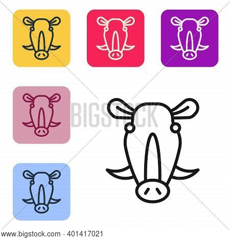 Black Line Wild Boar Head Icon Isolated On White Background. Animal Symbol. Set Icons In Color Squar