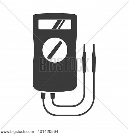 Multimeter Or Volt-ohm-milliammeter Bold Black Silhouette Icon Isolated On White. Multitester.