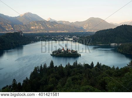 Panoramic View Of Lake Bled Island Blejsko Jezero From Osojnica Viewpoint Hill Upper Carniolan Julia