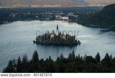 Panoramic View Of Lake Bled Island Blejsko Jezero From Osojnica Viewpoint Hill Upper Carniolan Julia