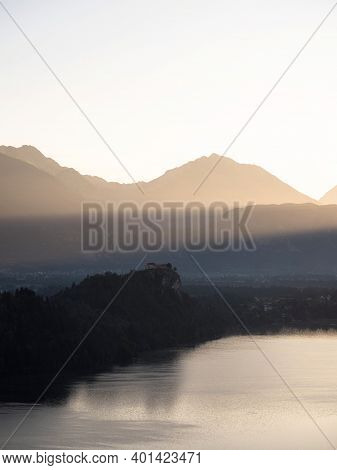 Panoramic Sunrise View Of Lake Bled Castle Blejsko Jezero From Osojnica Viewpoint Hill Upper Carniol
