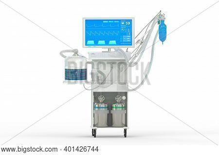Icu Artificial Lung Ventilator With Fictive Design, Isometric View Isolated On White - Fight Coronav