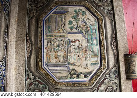Mural Wall Painting Chinese Style Of Uthaithani City Pillar Chinese Style Shrine For Thai People And