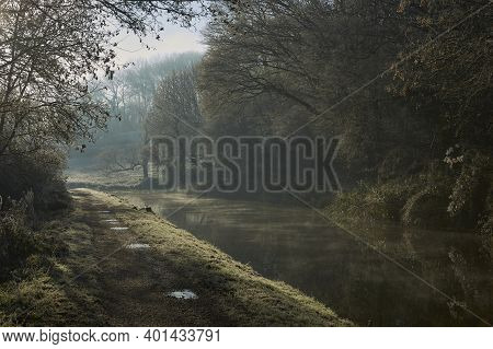 Frosty Morning Along The Kennet  And Avon Canal Near Bath In Somerset.
