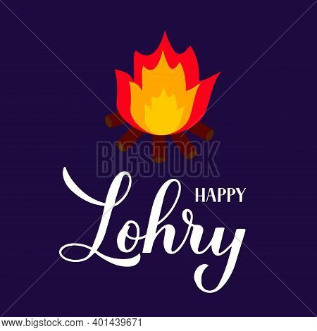 Happy Lohri Calligraphy Hand Lettering. Indian Traditional Indian Festival Of Winter Solstice. Hindu