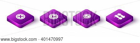 Set Isometric X Mark, Cross In Circle, Check Mark Round, Peace And Road Barrier Icon. Vector